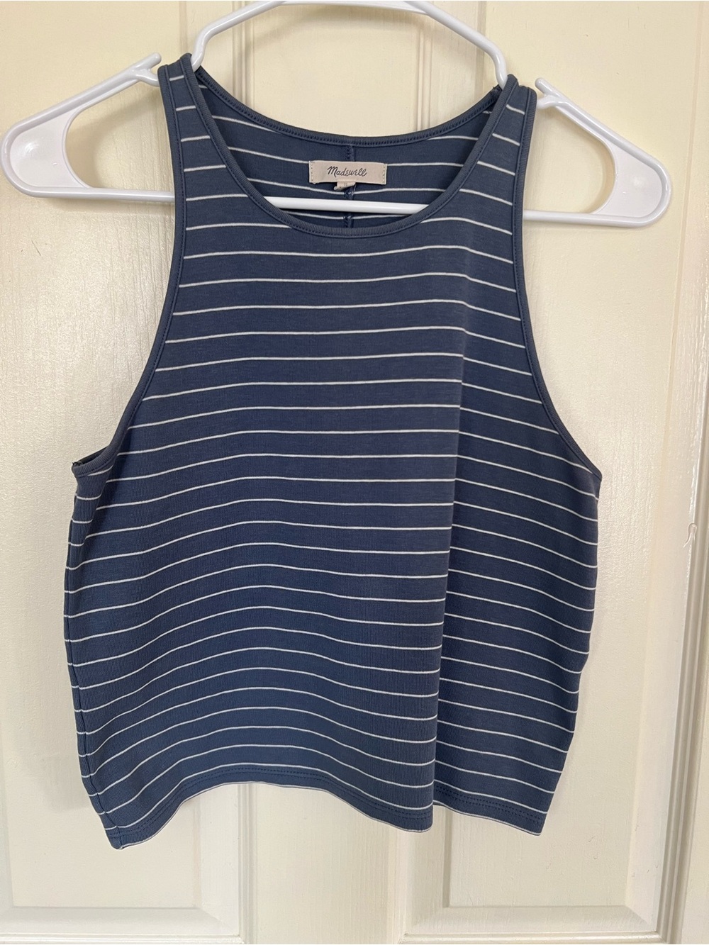 Madewell M Blue White Striped High Neck Tank Top Sleeveless